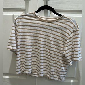 White and Tan Striped T-Shirt